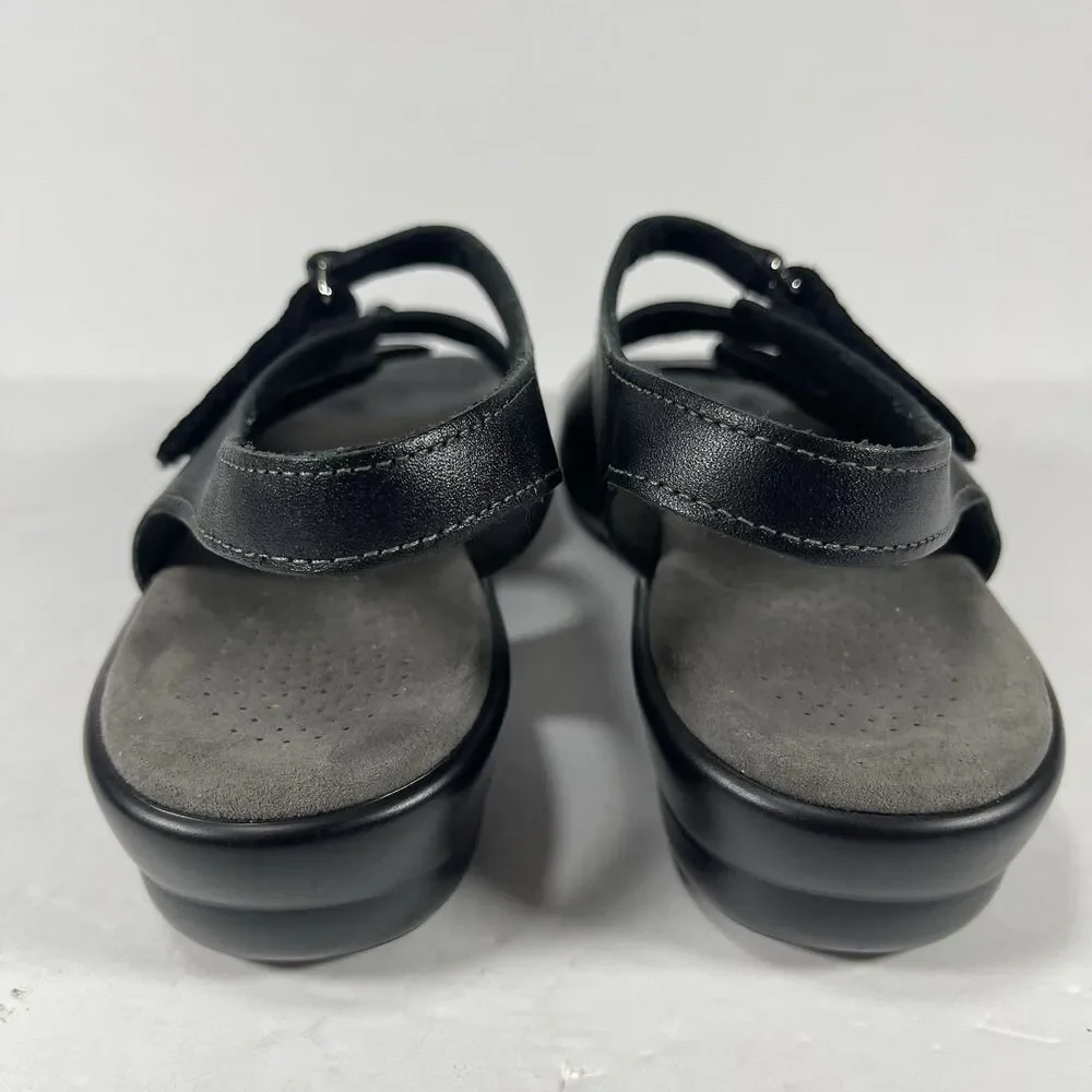 SAS Duo Women’s Black Leather Comfort Sandals Triple Strap Slides Size 8.5